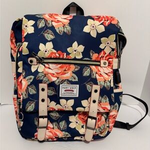 Cady Wolf Waterproof Floral Print Flap Laptop Backpack with Adjustable Straps